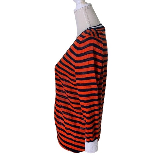 J.Crew Striped 3/4 Sleeve Knit Cardigan Women's L Tomato Red Navy Blue White - Picture 3 of 13